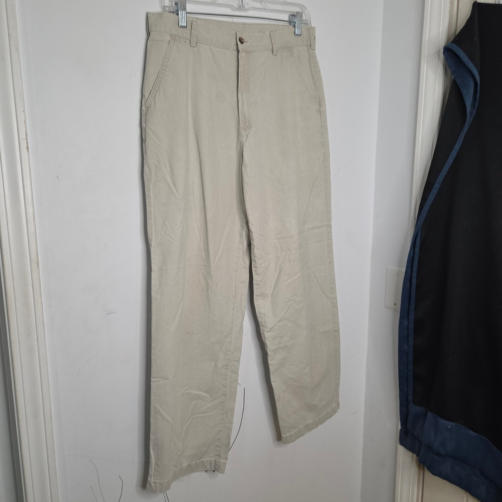 LL Bean Tropic Weight Cotton Chino Pants Mens 32x30 Beige Vintage Distressed